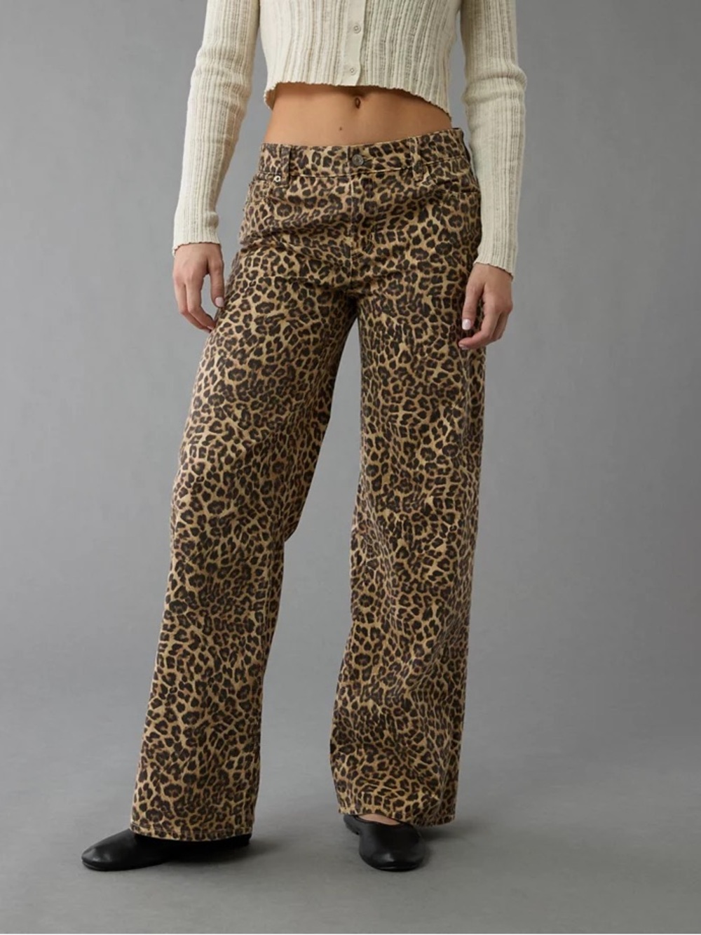 American Eagle Outfitters Leopard-Print Wide Leg Pants — Brown/Black 0